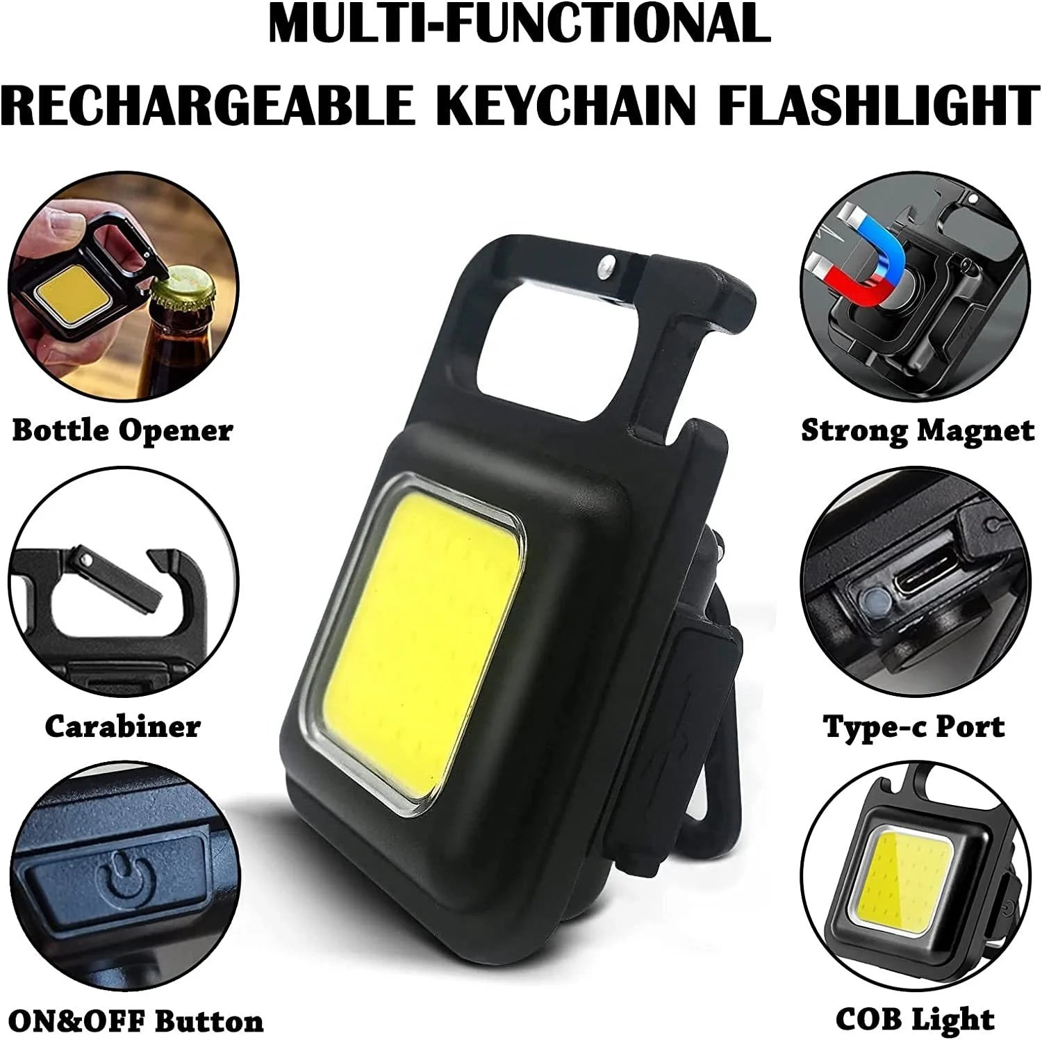 Mini Portable magnetic rechargeable cob led work light keychain LED flashlight keychain flashlight torch With Bottle Opener