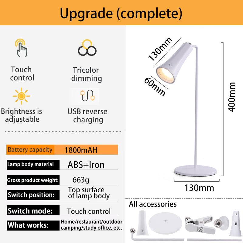 Magnetic Wall Desk Lamp Rechargeable Cordless 4-In-1Touch Clip Table Lamps Outdoor Flashlight Design Reading Room Home Decor