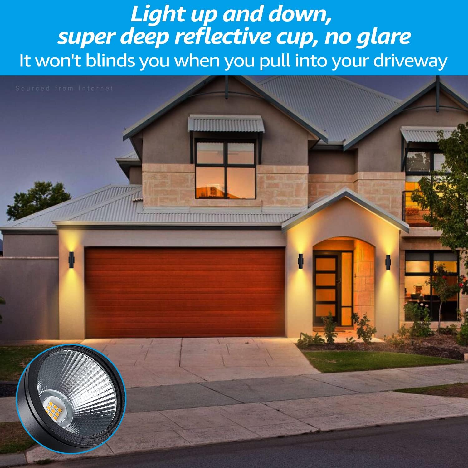 Integrated LED Cylinder Up Down Wall Light Outdoor, 100V-277V Aluminum Waterproof High-end Wall Sconce in 2 Lights, ETL-Listed 20W 1400lm, Exterior Front Door Porch Light Fixtures, Pack of 2