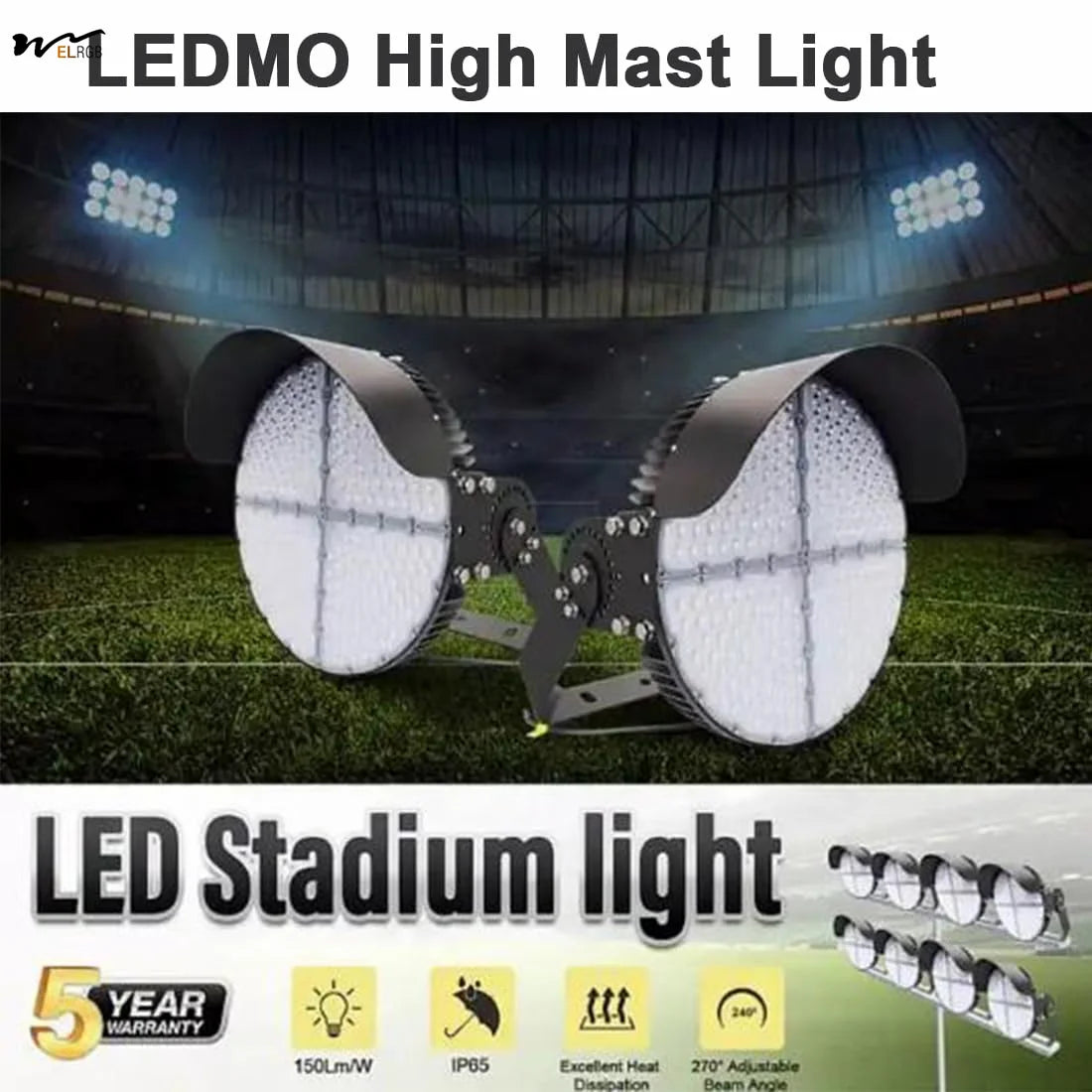 500W LED Stadium Light - 72000 Lumens, IP65, 10KV Surge, 1500-2000W Metal Halide Replacement